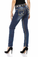 WD455 Damen Slim-Fit-Jeans in knalligem Design