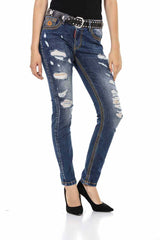 WD457 women Slim-Fit jeans with casual destroyed elements