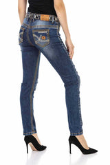 WD457 Damen Slim-Fit-Jeans mit lässigen Destroyed-Elementen