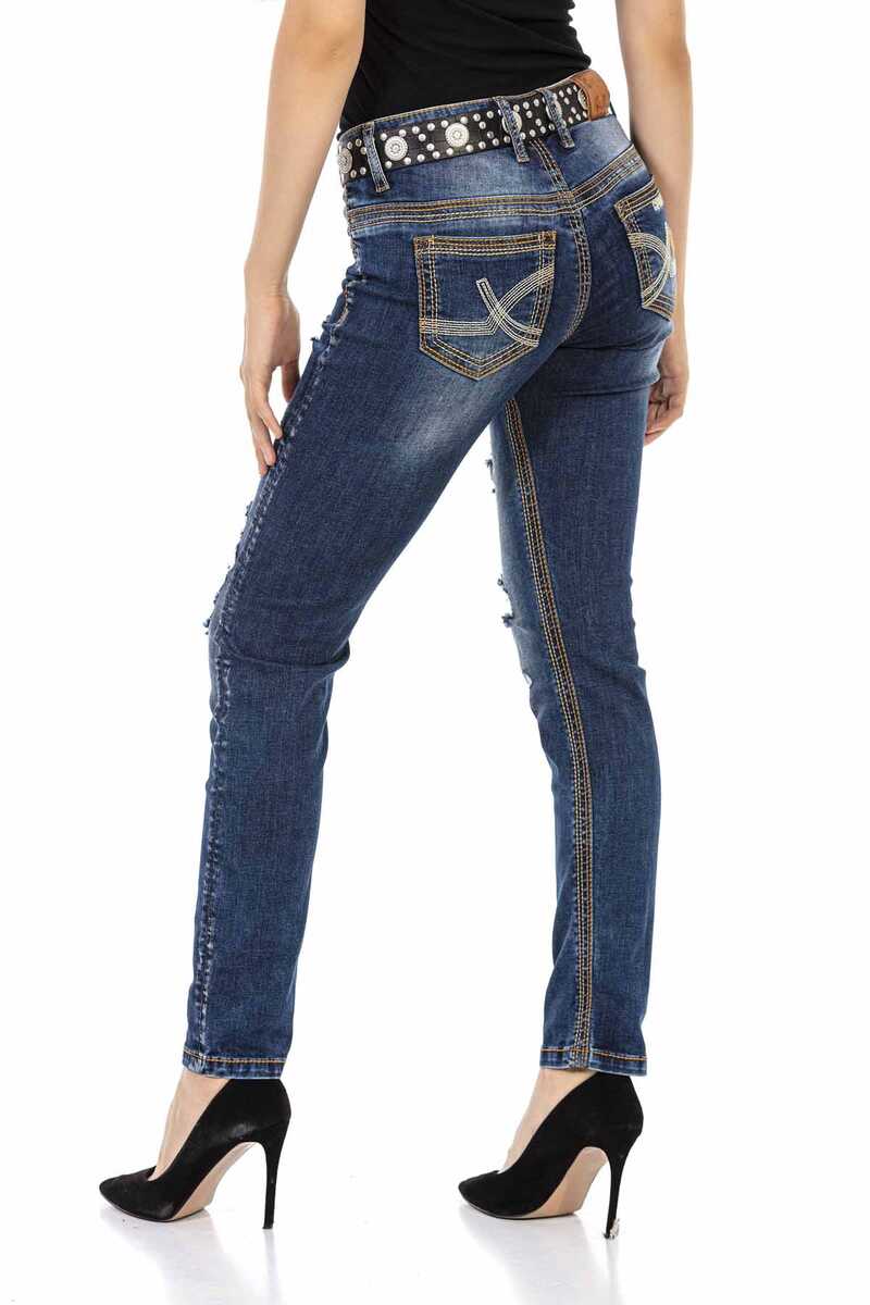 WD457 Damen Slim-Fit-Jeans mit lässigen Destroyed-Elementen