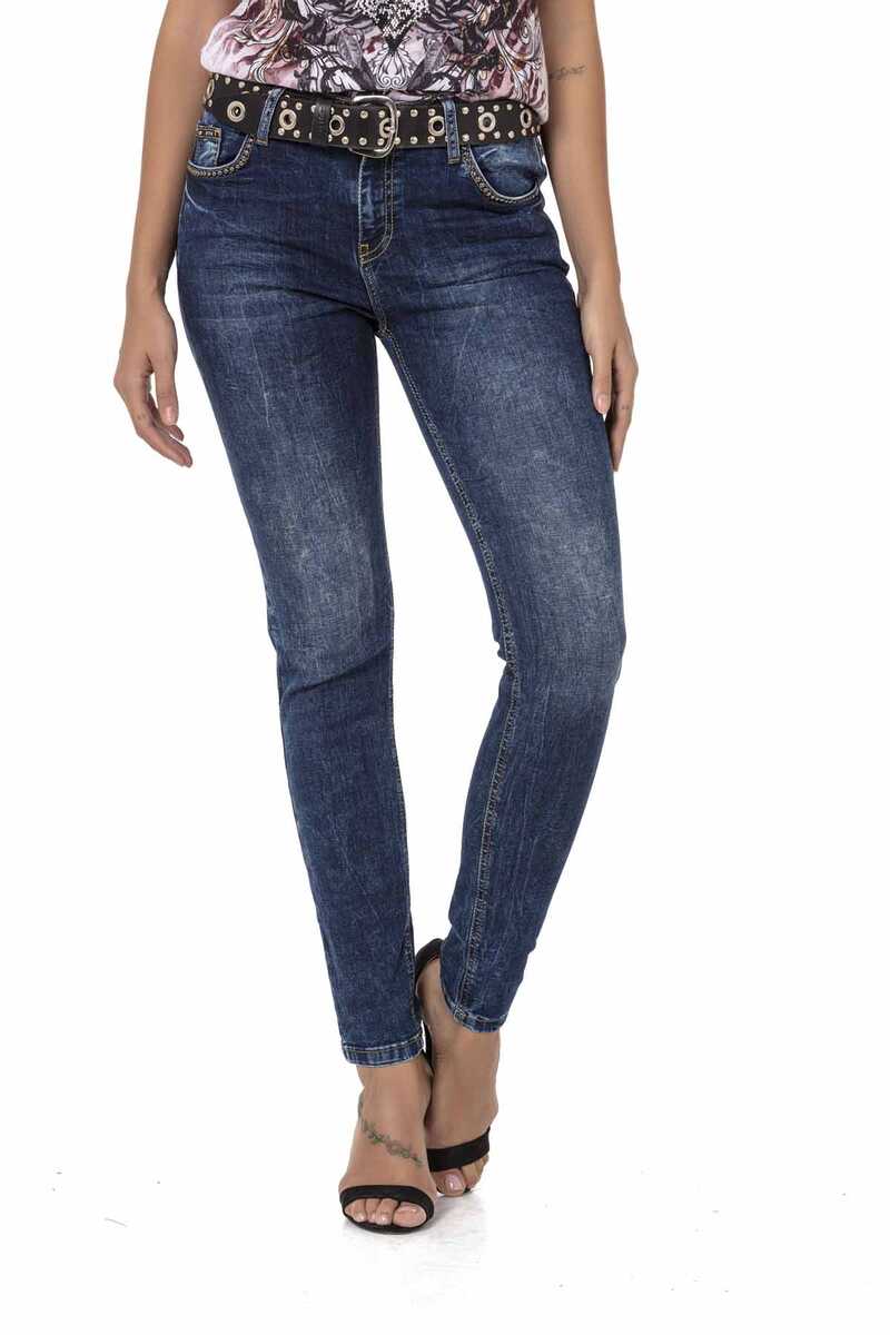 WD460 Women Slim-Fit Jeans con remolinos sutiles y remaches fríos