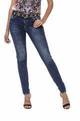 WD460 Women Slim-Fit Jeans con remolinos sutiles y remaches fríos