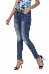 WD461 Damen Slim-Fit-Jeans im lässigen Used Look