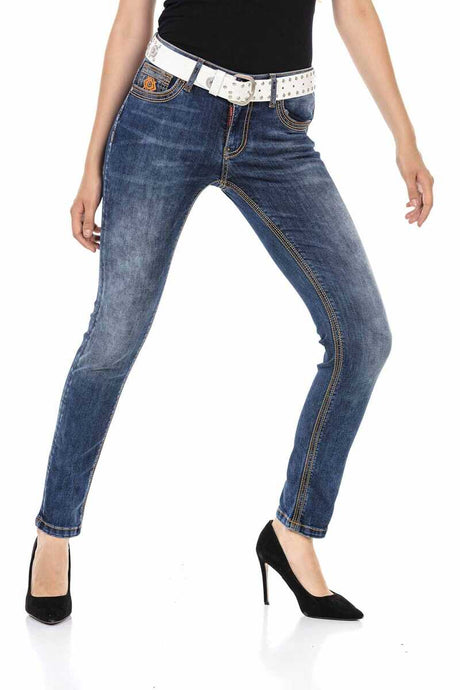 WD462 Damen Slim-Fit-Jeans mit trendigen Ziernähten