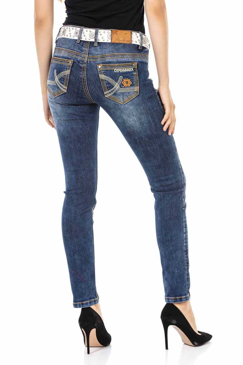 WD462 Mujeres Jeans delgados con costuras decorativas de moda