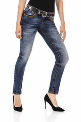 WD464 Women Slim-Fit jeans with contrast-colored seams