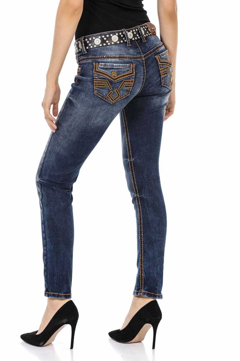 WD464 Women Slim-Fit jeans with contrast-colored seams