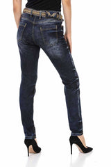 WD465 Damen Slim-Fit-Jeans mit Nietendetails