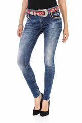 WD466 Damen Slim-Fit-Jeans mit coolen Nieten