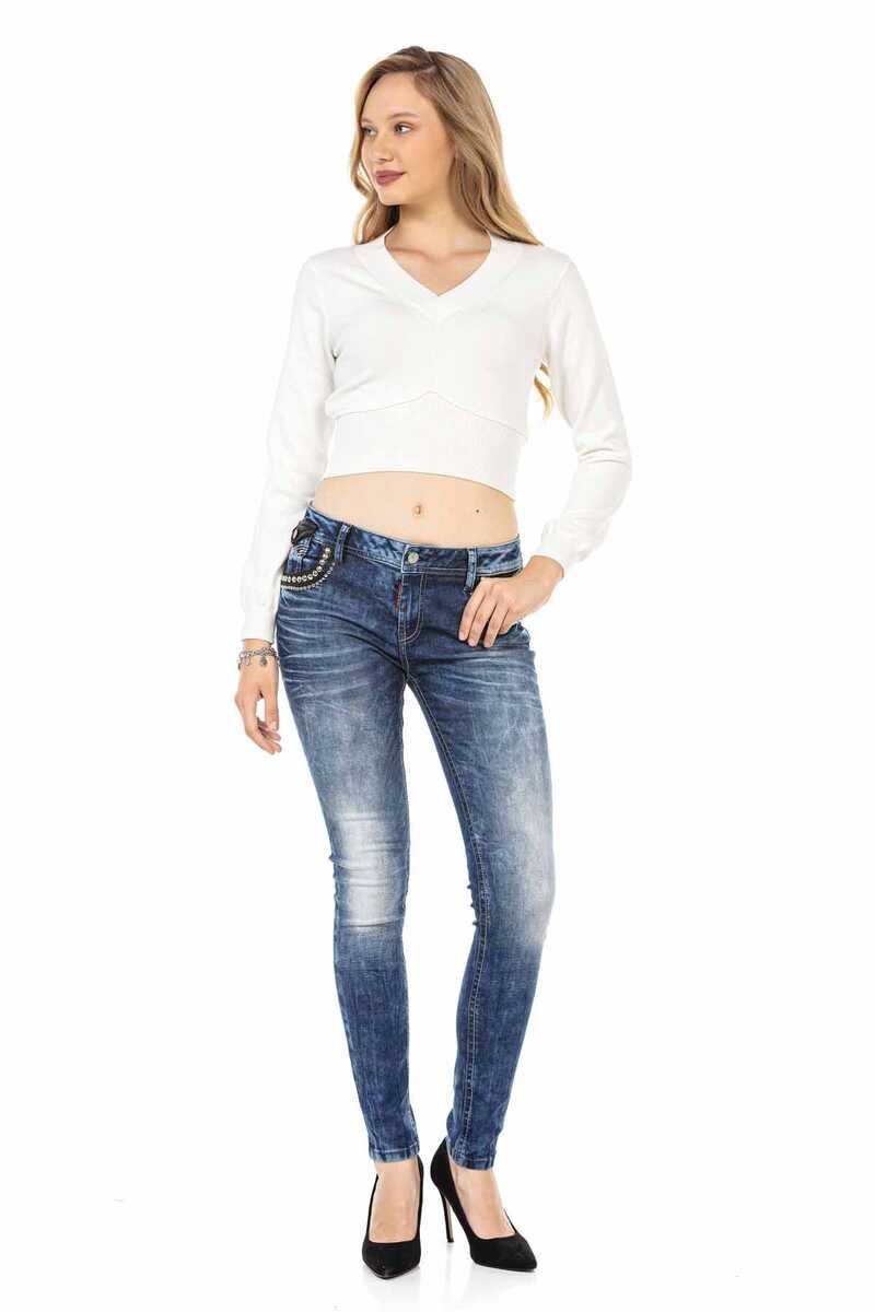 WD466 Slim-Fit Dames Jeans met coole Klinknagels