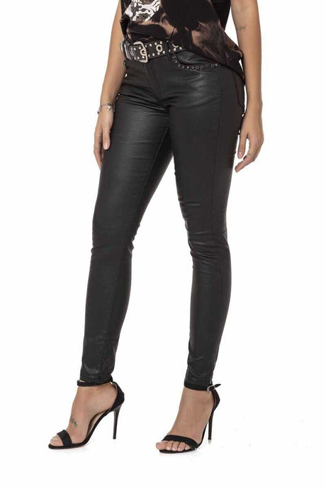 WD467 Damen Slim-Fit-Jeans mit glänzender Beschichtung