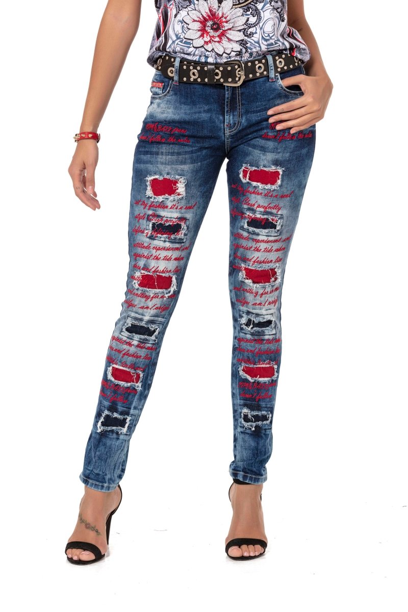 WD478 women Slim-Fit jeans with colored cut-outs