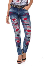 WD478 Dames Slim-Fit Jeans met gekleurde Cut-Outs