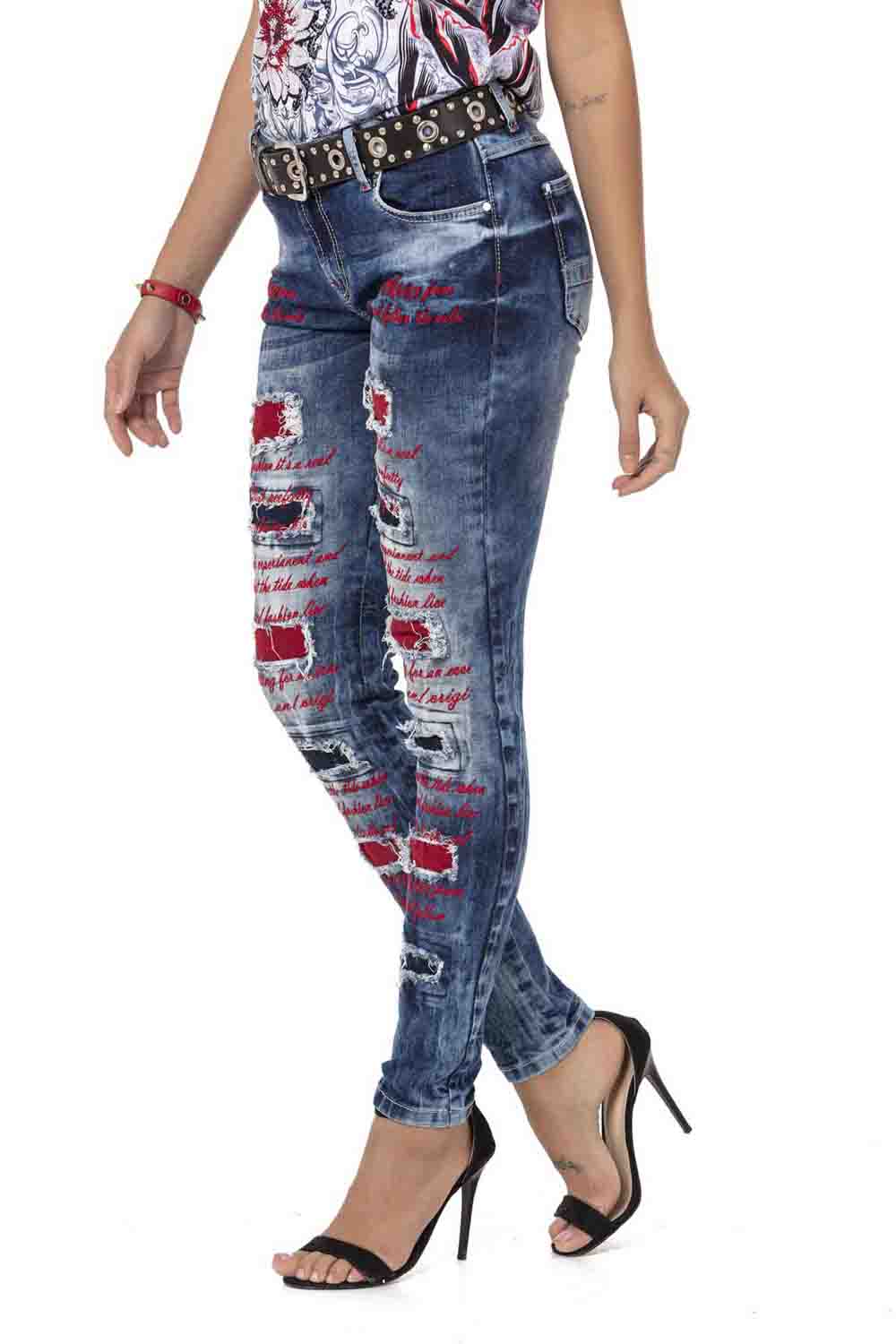 WD478 Dames Slim-Fit Jeans met gekleurde Cut-Outs