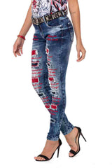 WD478 Dames Slim-Fit Jeans met gekleurde Cut-Outs