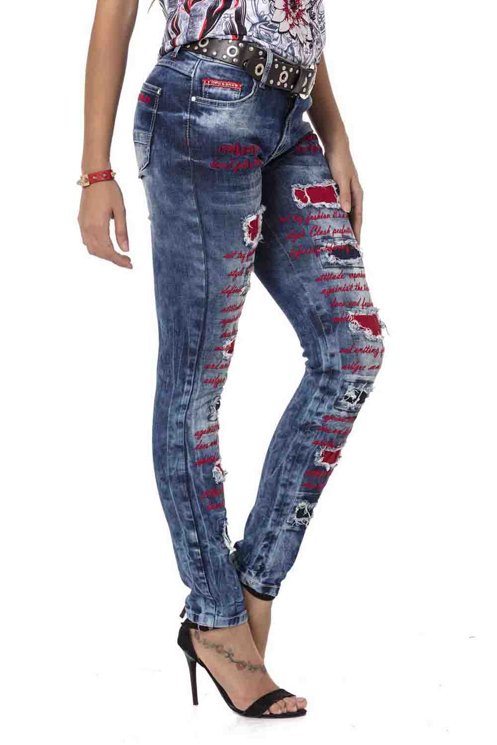 WD478 Dames Slim-Fit Jeans met gekleurde Cut-Outs