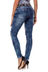 WD478 Dames Slim-Fit Jeans met gekleurde Cut-Outs