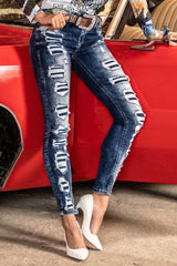 WD479 women Slim-Fit jeans with cool destroyed elements