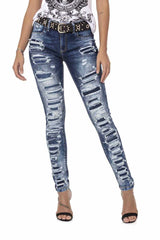 WD479 women Slim-Fit jeans with cool destroyed elements