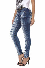 WD479 women Slim-Fit jeans with cool destroyed elements