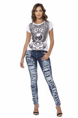 WD479 women Slim-Fit jeans with cool destroyed elements