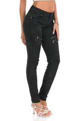 WD501 Jeans Slim-Fit para mujer con cremallera decorativa y logo