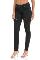 WD501 Women Jeans Slim-Fit con cerniera decorativa e logo del marchio