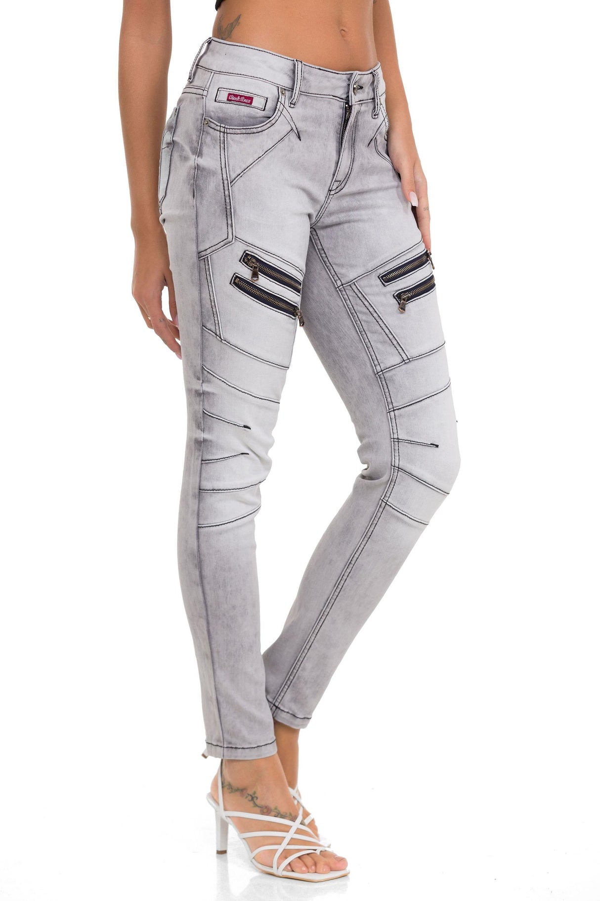 WD501 Slim-Fit Dames Jeans met Decoratief Stikselzipper en Merklogo