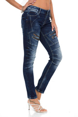 WD501 Femmes Jeans Slim-Fit avec Zipper décoratif et logo de marque