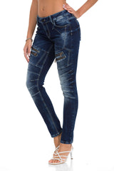 WD501 Women Jeans Slim-Fit con cerniera decorativa e logo del marchio