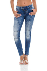 WD502 Jeans slim pour femme avec coutures décoratives en coupe droite