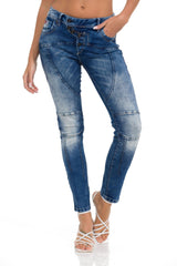 WD502 Jeans slim pour femme avec coutures décoratives en coupe droite