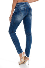 WD502 Jeans slim pour femme avec coutures décoratives en coupe droite