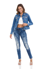 WD502 Slim-Fit Dames Jeans met Sierstiksels in Straight Fit