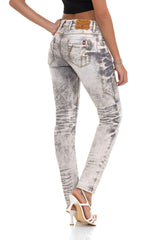 WD502 Slim-Fit Dames Jeans met Sierstiksels in Straight Fit