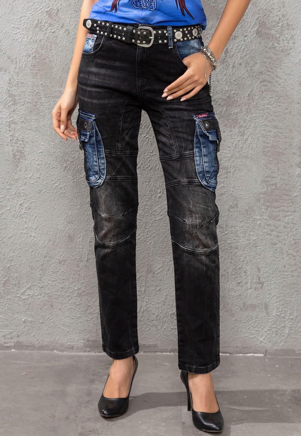 WD521 Jeans pour femmes avec poches cargo plaquées