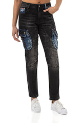 WD521 Women's Jeans with patch and Cargo-Pockets