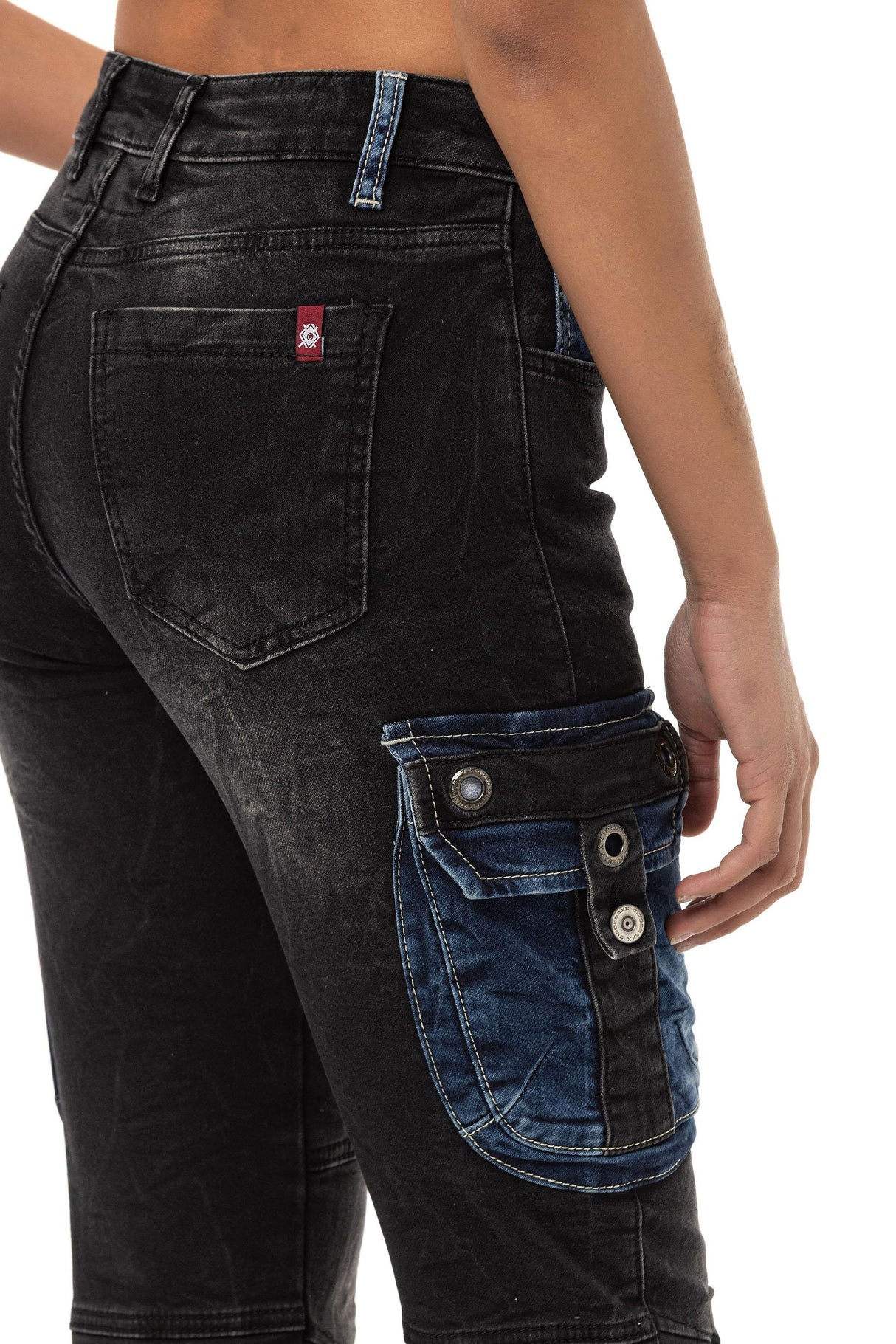 WD521 Damen Jeans Cargotaschen mit Aufgesetzte für Röhrenjeans