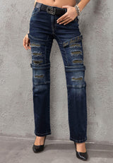 WD529 Jeans femme fantaisie avec déchirures