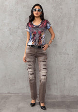 WD529 Ripped Dames Jeans met trendy Look