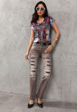 WD529 Ripped Dames Jeans met trendy Look