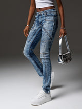 WD539 jeansy damskie z przeszyciami