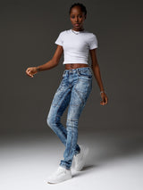 WD539 jeansy damskie z przeszyciami