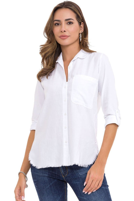 Wh124 Shirt femminile con fessura e dettagli sfilacciati