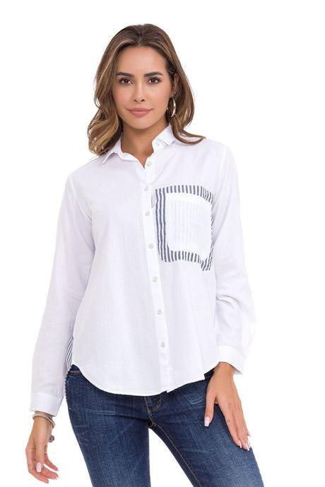 WH128 Camisa para mujeres con detallados detallados a rayas