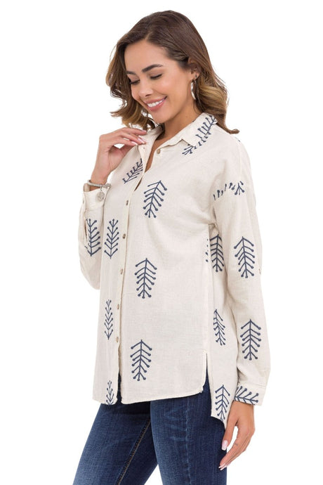 Camicia da donna WH129 con pattern primaverili per il tempo libero