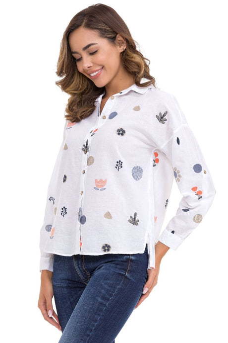 WH130 Camisa para mujeres con patrones de primavera de ocio