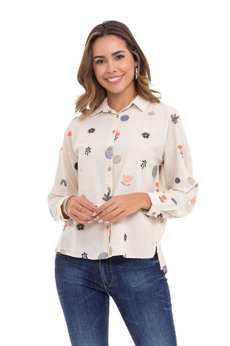 WH130 Camisa para mujeres con patrones de primavera de ocio