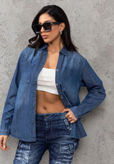 WH134 Women denim blouse with chest pockets