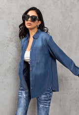 WH134 Women denim blouse with chest pockets